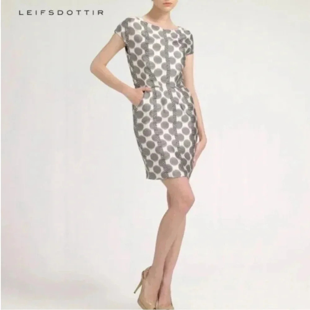 Leifsdottitr Anthropologie Paso Dot Black Gray Silk Blend Mini Dress Siz…